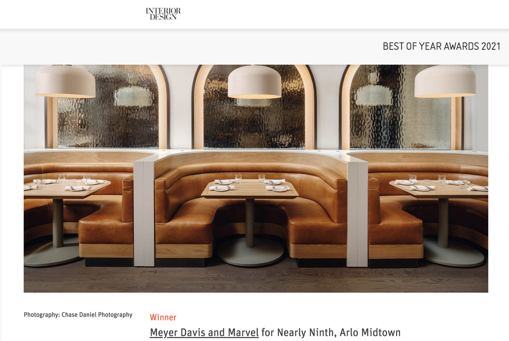Nearly Ninth at Arlo Midtown Wins INTERIOR DESIGN magazine's Best of Year Award 2021