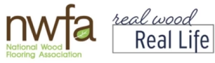 Logo of the National Wood Flooring Association with text 'real wood real life'.