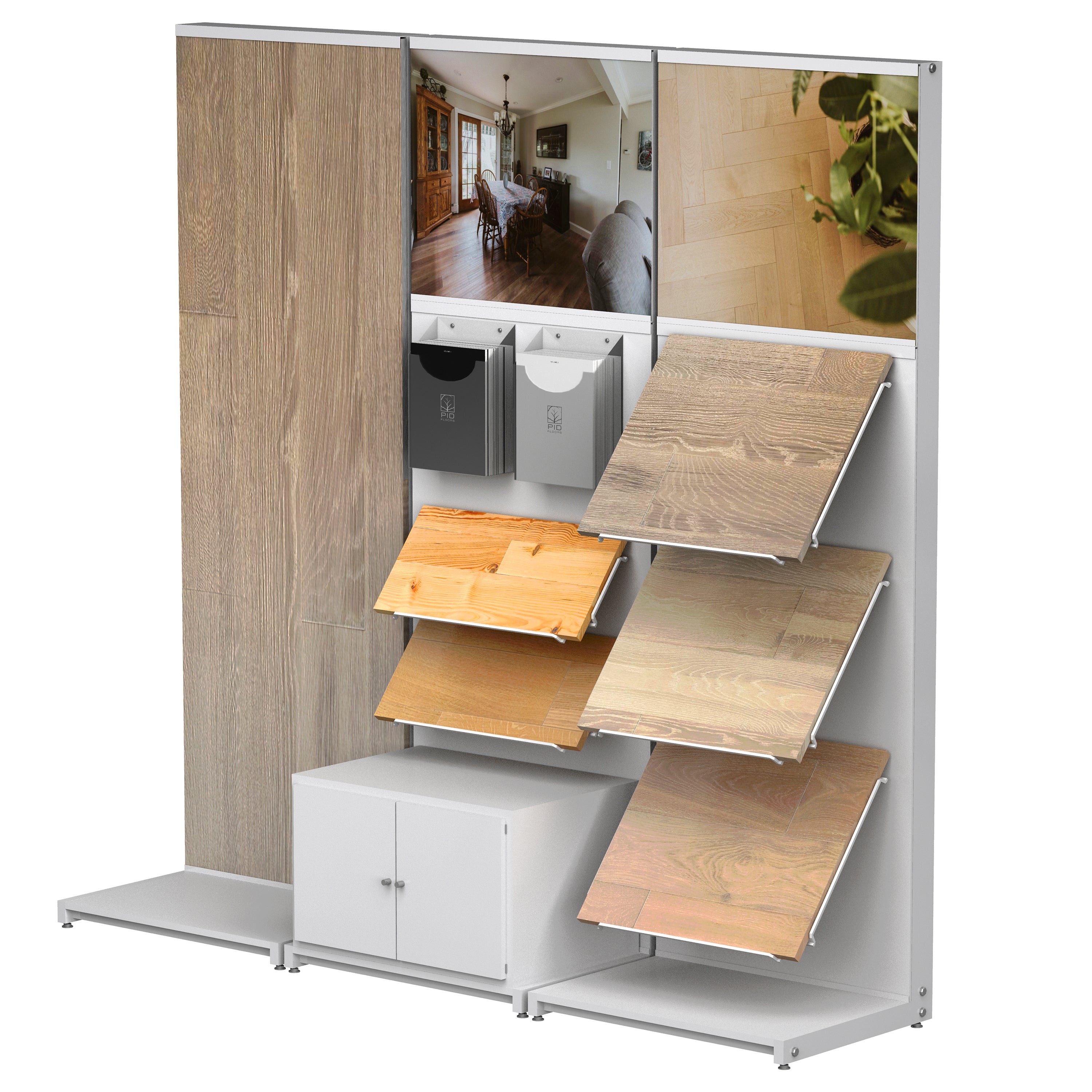 Freestanding Multifunction Towers with Shelves and Cabinet